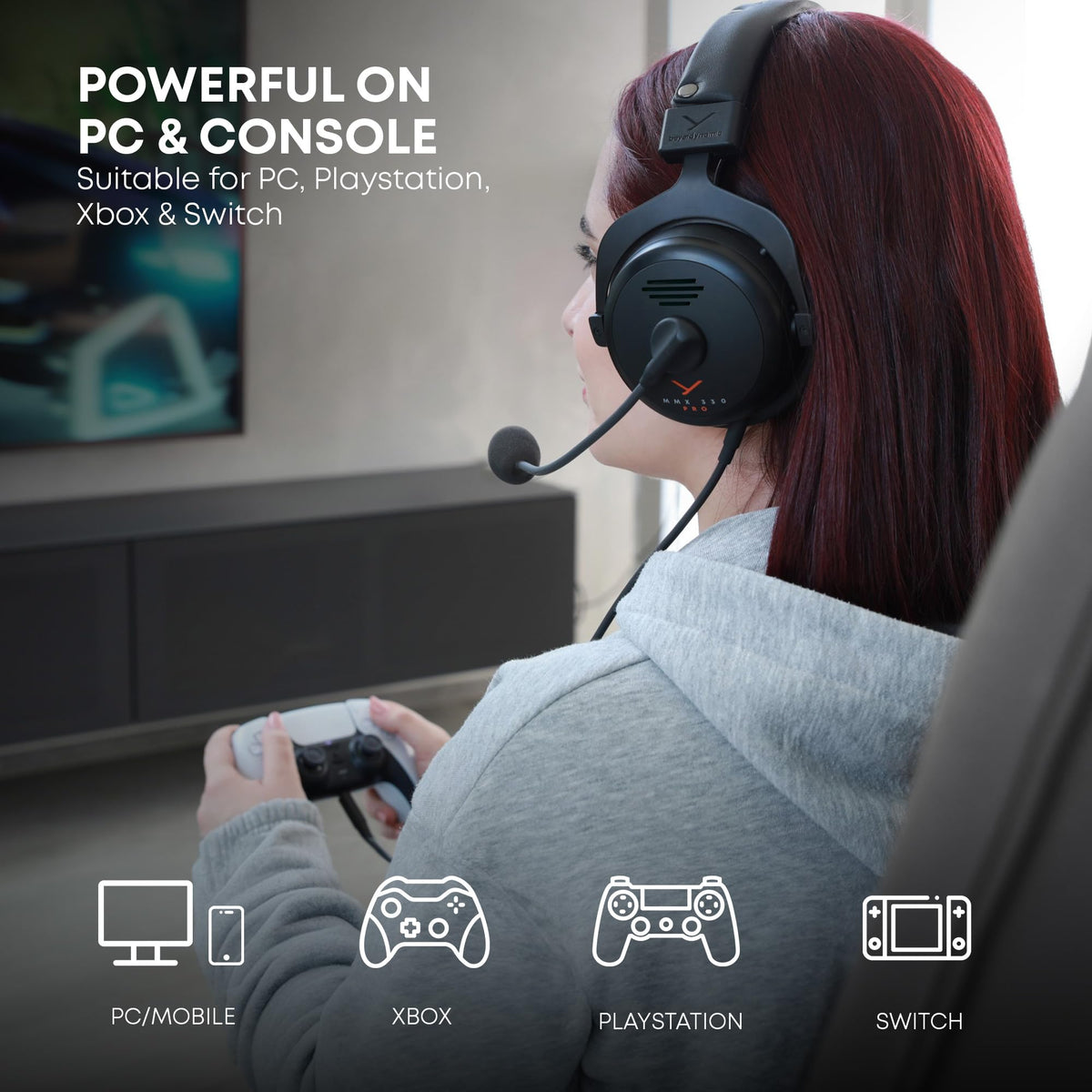 Beyerdynamic MMX 330 Pro cross-platform compatibility for PC, PS, Switch and more.