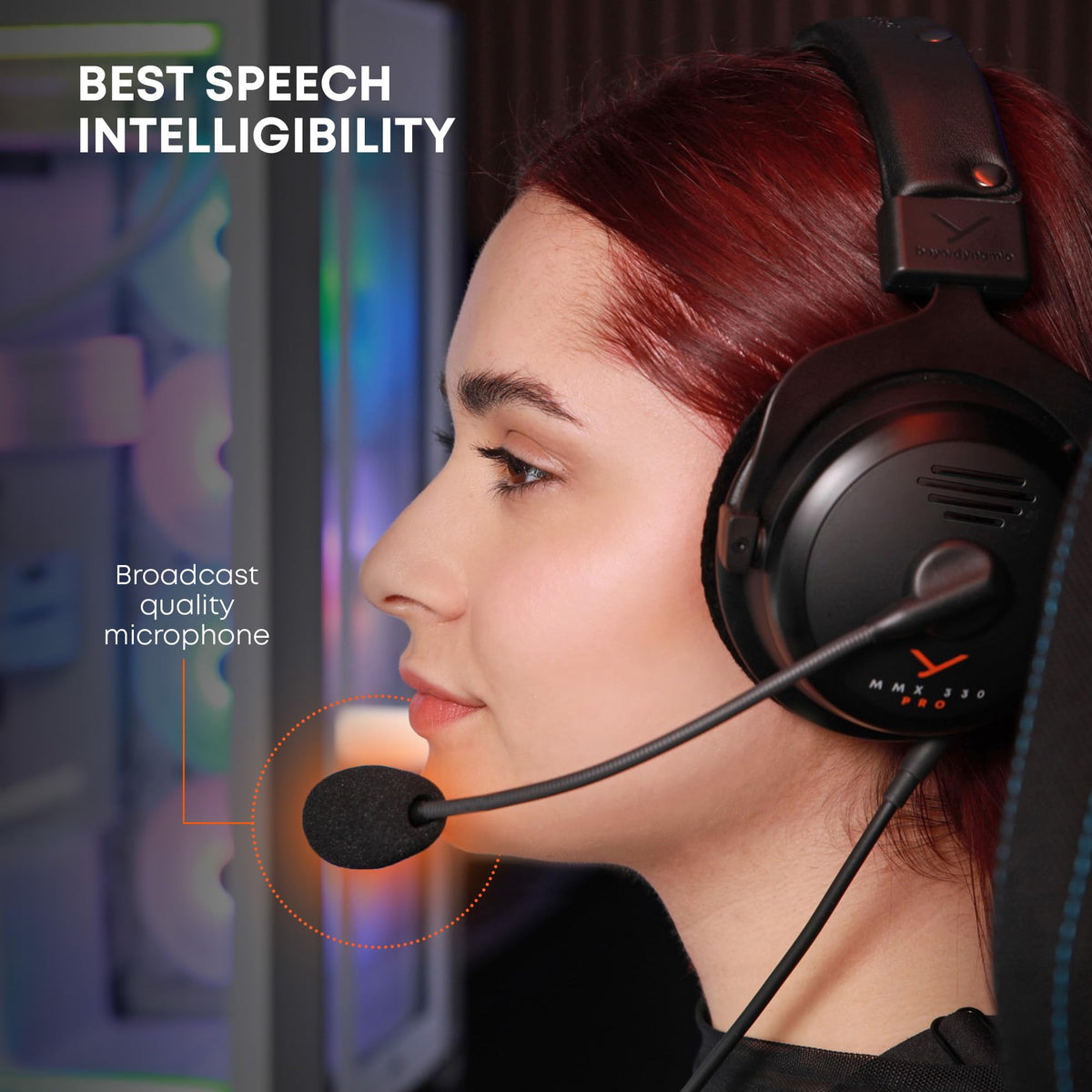 Beyerdynamic MMX 330 Pro memory-foam headband provides a comfortable, fatigue-reducing fit.