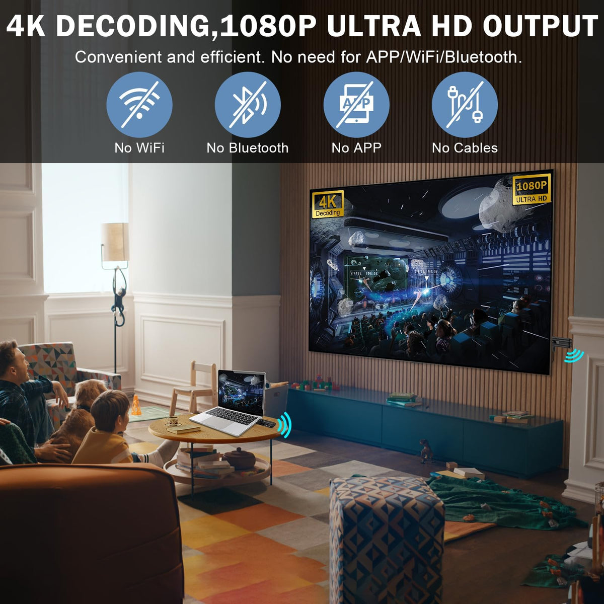 Beyn Wireless HDMI receiver 4K decoding enables crisp true 4K and 1080p output