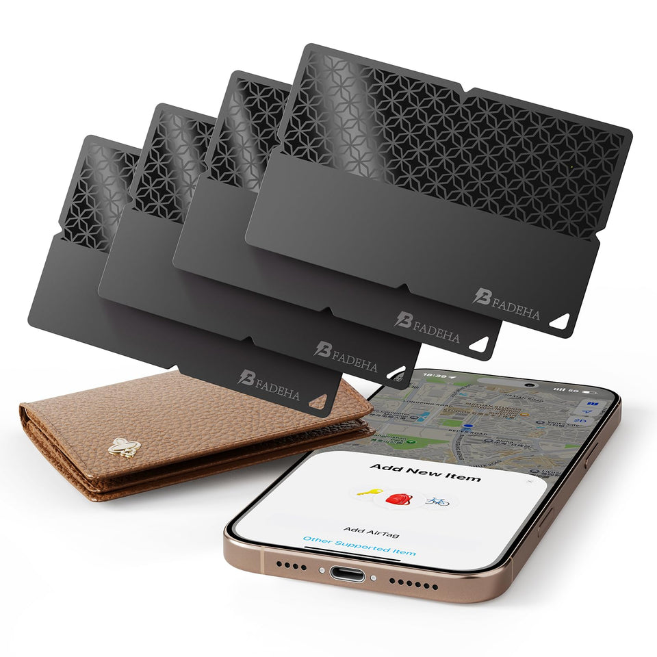 BFADEHA front packaging showing slim wallet tracker and included guide, quick setup benefit