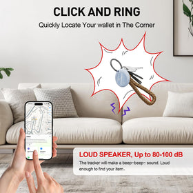 BFADEHA tracker attached to keyring enabling fast audible locating