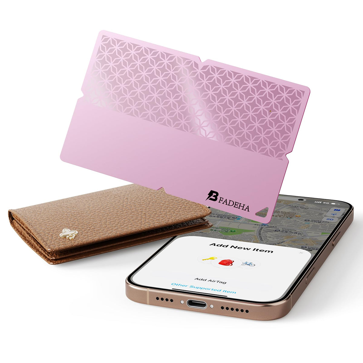 BFADEHA ultra-thin wallet tracker in a slim wallet for quick location via Find My