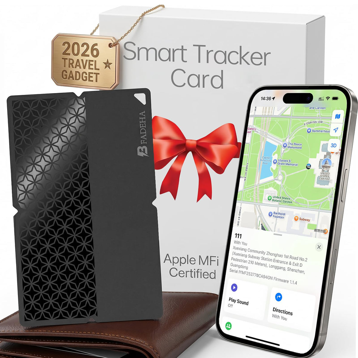 BFADEHA wallet tracker ultra-thin card fits in any wallet and stays discreet.