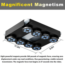 BFDQWR 560lb magnetic base attached to vehicle roof for stable connectivity.