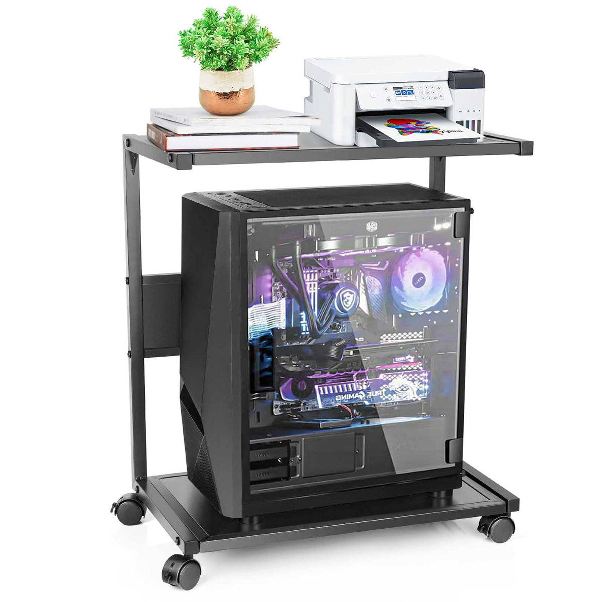 Bfttlity PC stand two-tier system elevates tower for improved airflow and storage