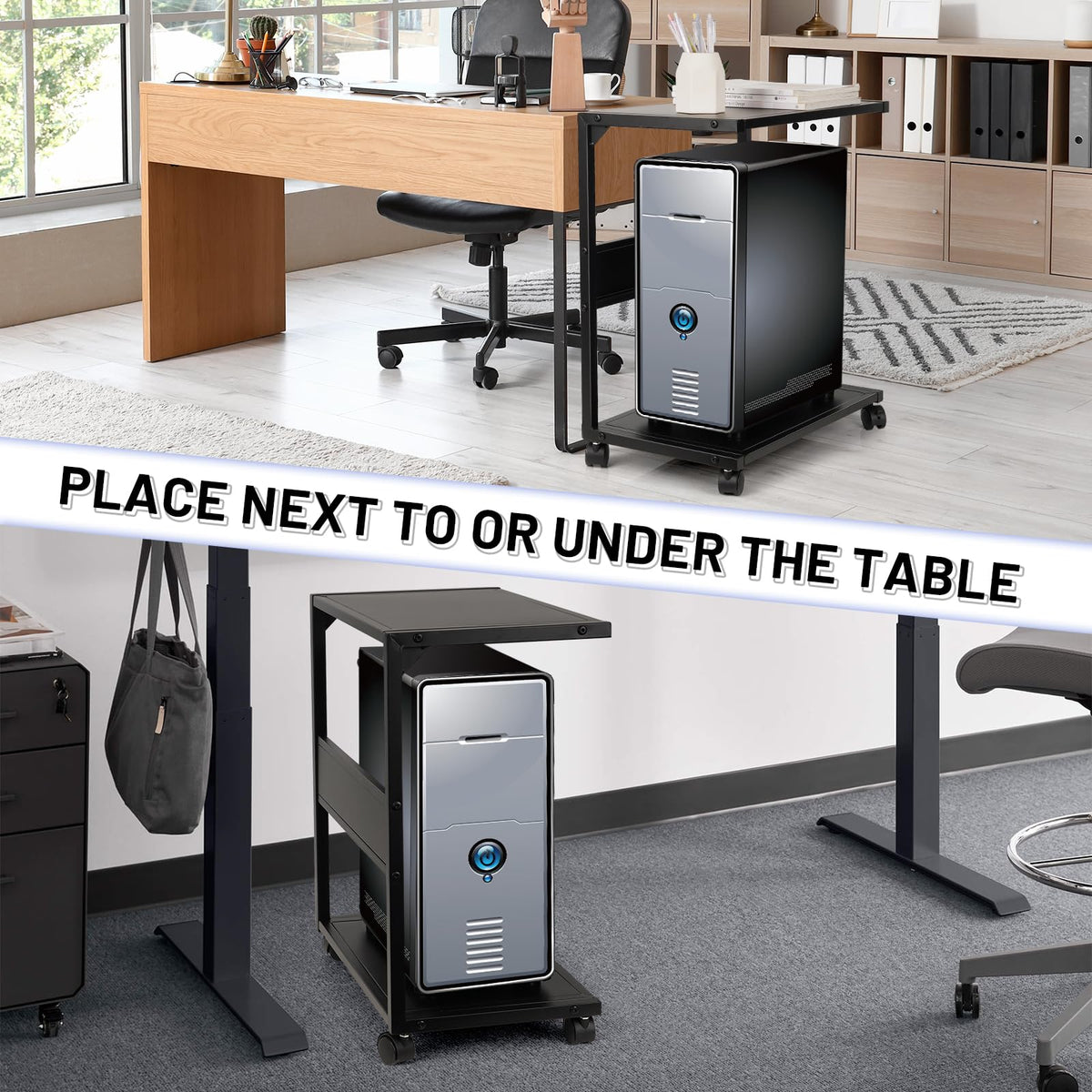 Bfttlity under-desk elevates tower to improve airflow and desk clearance