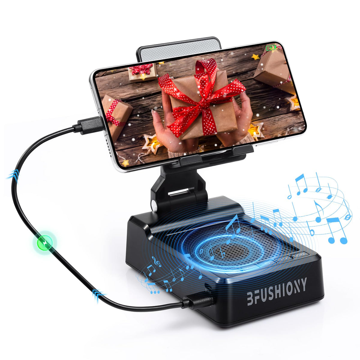 BFUSHIONY desk stand with Bluetooth speaker for compact workspace