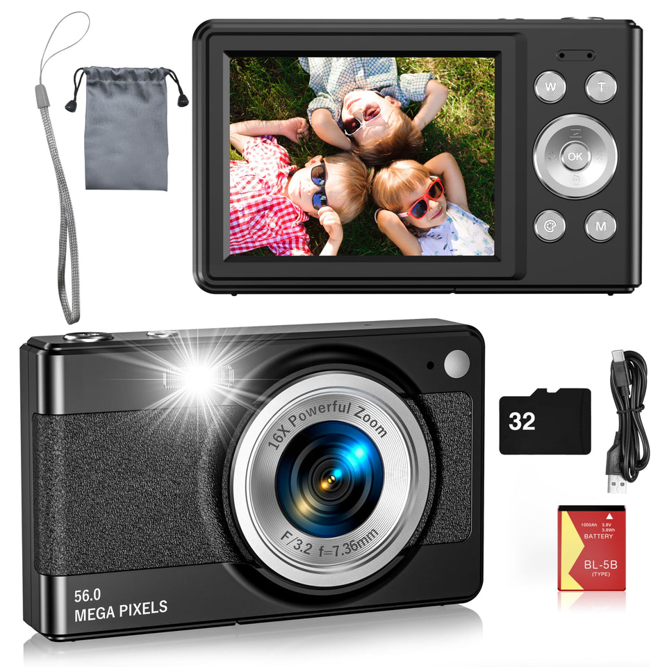 Bhagdaoe kids camera front view with easy grip for young photographers and clear 1080p video