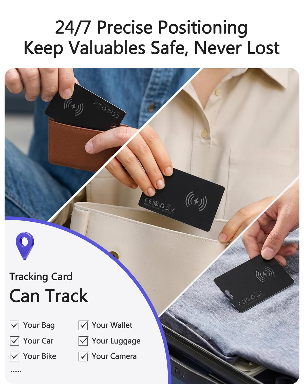 Bialeire tracker card in passport sleeve on a suitcase showing travel convenience