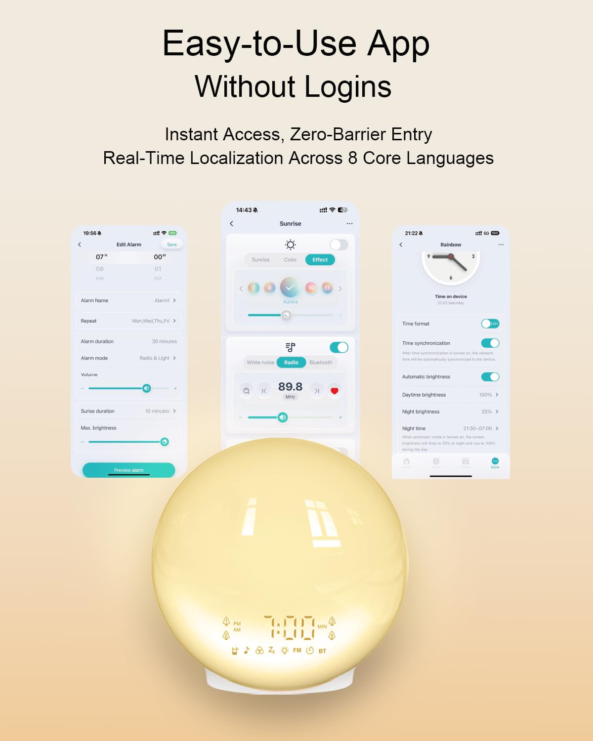 BIB_WJ halo light app setup shows quick one-click pairing without signup.
