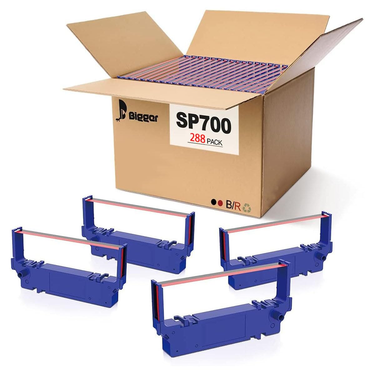 Bigger SP700 ribbon in black and red for durable, legible receipts