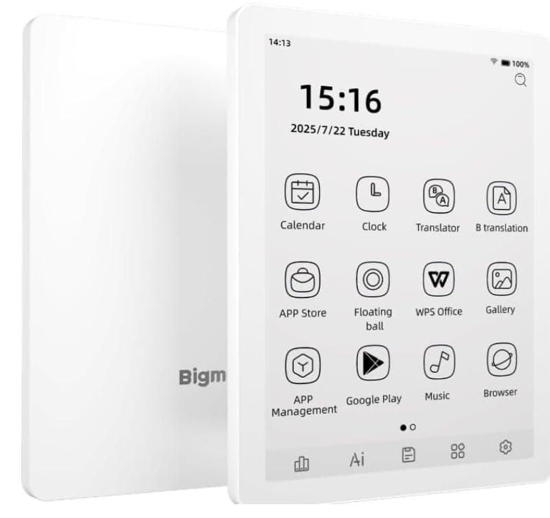 Bigme B6 eReader with a crisp 6-inch E Ink display for comfortable daytime reading