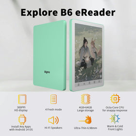 Bigme B6 green front view highlights portable design for reading on the go