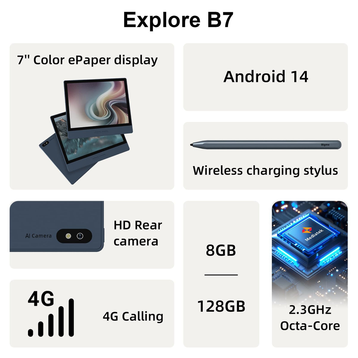 Bigme B7 128GB storage with microSD expansion supports large libraries