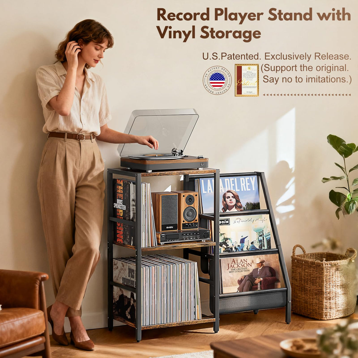 Bikoney 3-tier vinyl storage area for easy album browsing