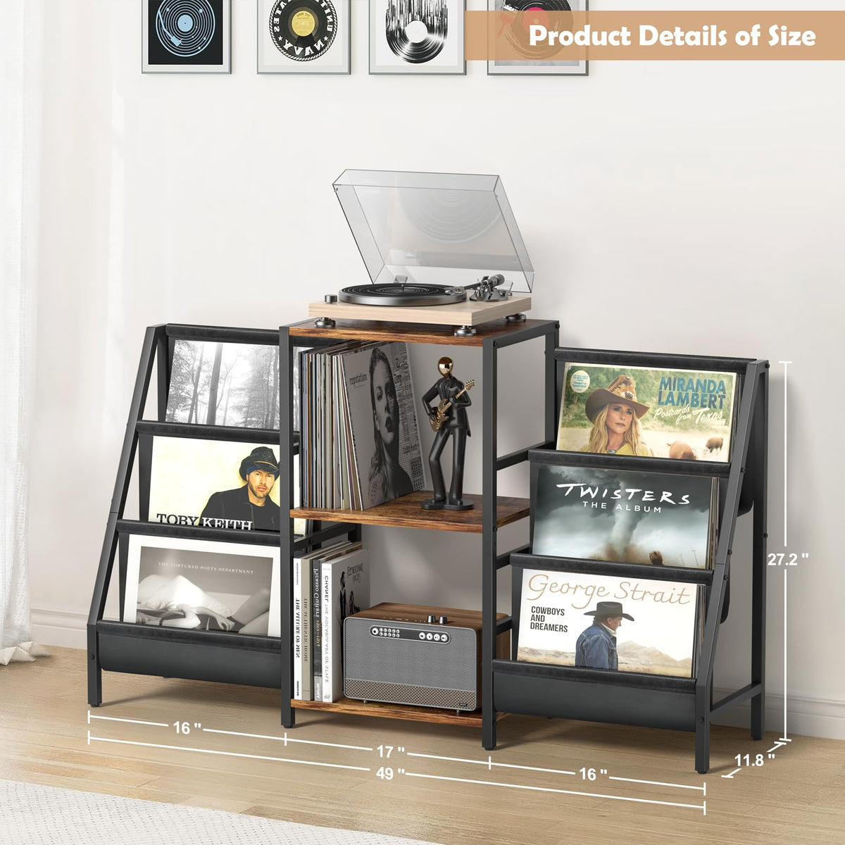 Bikoney modern-retro design blends with living room furniture and showcases your collection.