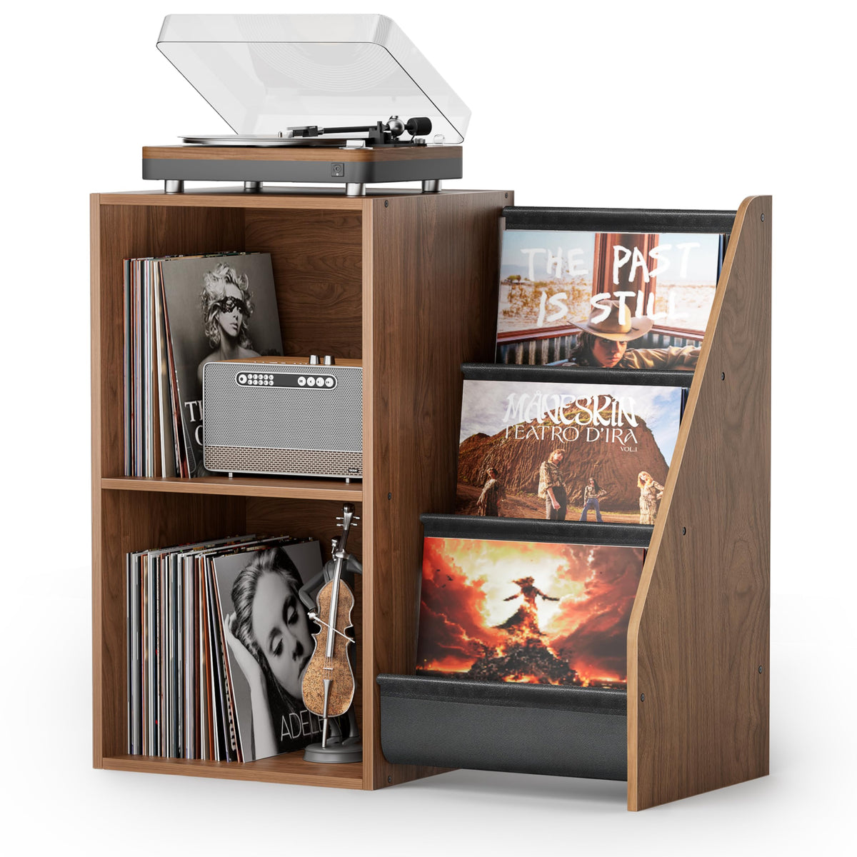 Bikoney record-player-stand-spacious-tabletop shows a wide, stable surface for turntables
