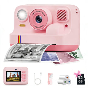 BILEBAK Instant Print Camera front view shows kid-friendly design for easy selfies.