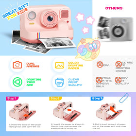 BILEBAK Instant Print Camera printing-in-action with colorful papers.