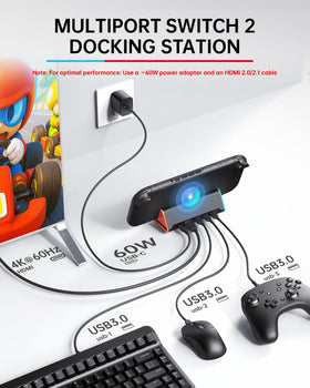 BINBOK VR Switch 2 Dock connected via HDMI 2.0 cable for 4K visuals.