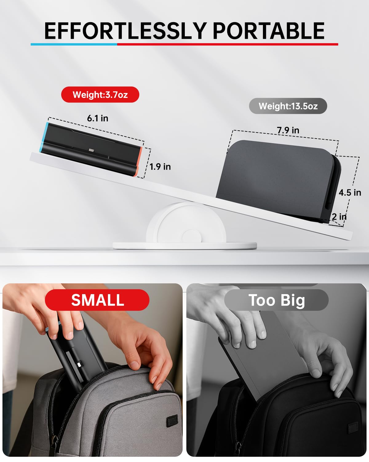 BINBOK VR Switch 2 Dock shown in ultra-compact travel mode.