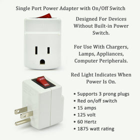 BindMaster 3-prong grounded adapter with red indicator confirms power on in dark spaces.