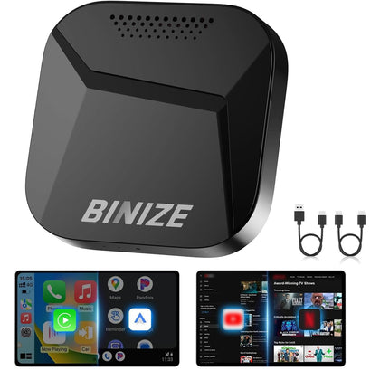 Binize CarPlay AI Box front view showing wireless CarPlay upgrade capability