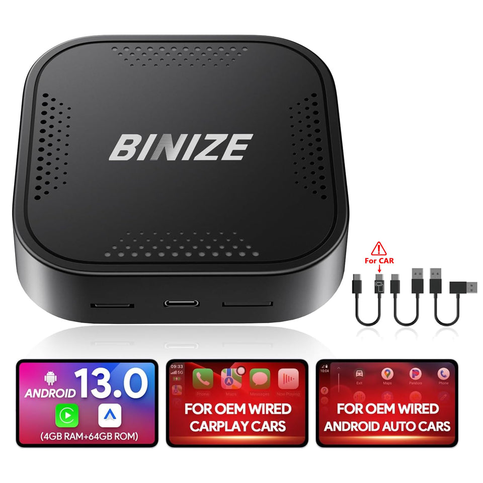 Binize CarPlay AI Box front view enabling wireless CarPlay setup