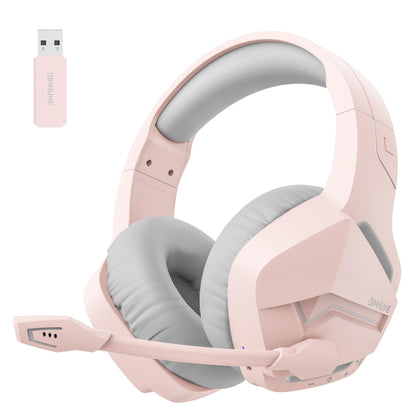 BINNUNE front view of pink headset showing controls and sleek design benefit: easy access