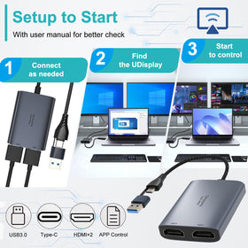 BINZET adapter used with Windows laptop and dual screens, enables multitasking power