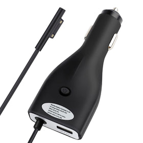 BINZET Surface car charger plugged into a car powering a Surface Pro on the go.