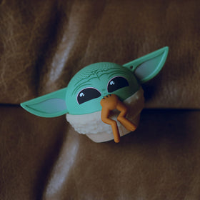 Grogu close-up on a Bitty Boomers mini speaker for Star Wars fans.