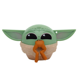 Bitty Boomers Grogu mini speaker with snack for portable listening.