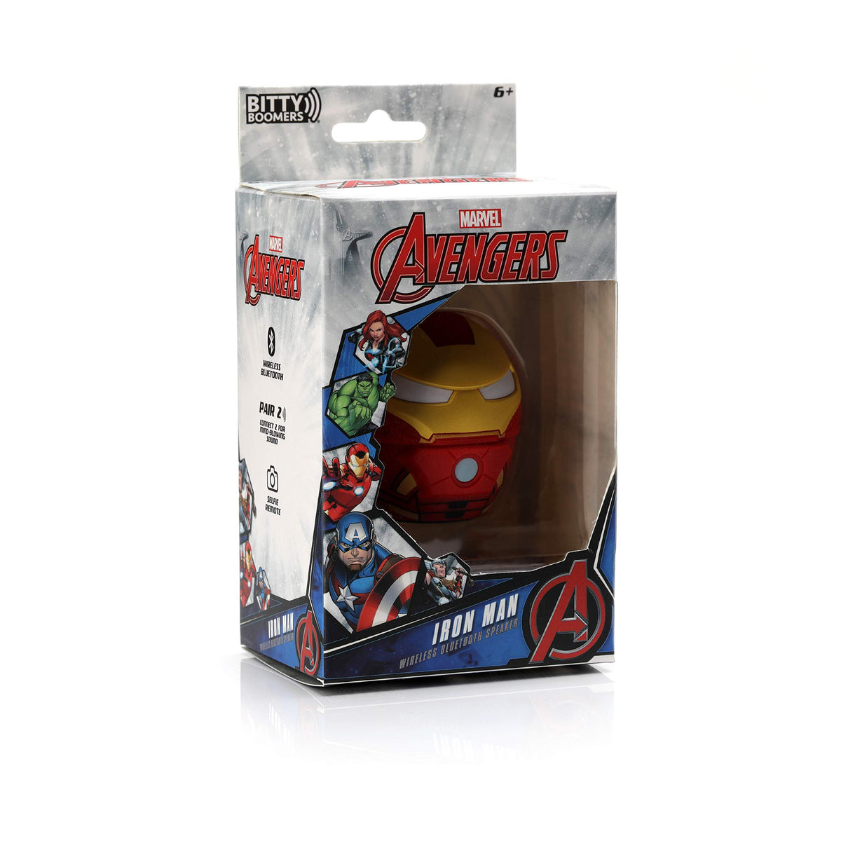 Bitty Boomers Iron Man mini speaker paired with another for stereo sound