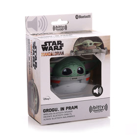 Bitty Boomers Grogu in Pram mini speaker back view, travel-ready and compact.