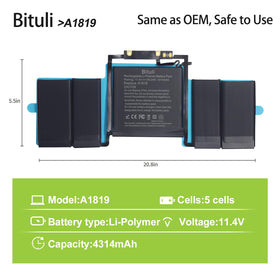 Bituli battery label closeup A1706 A1819 highlighting specifications and safety