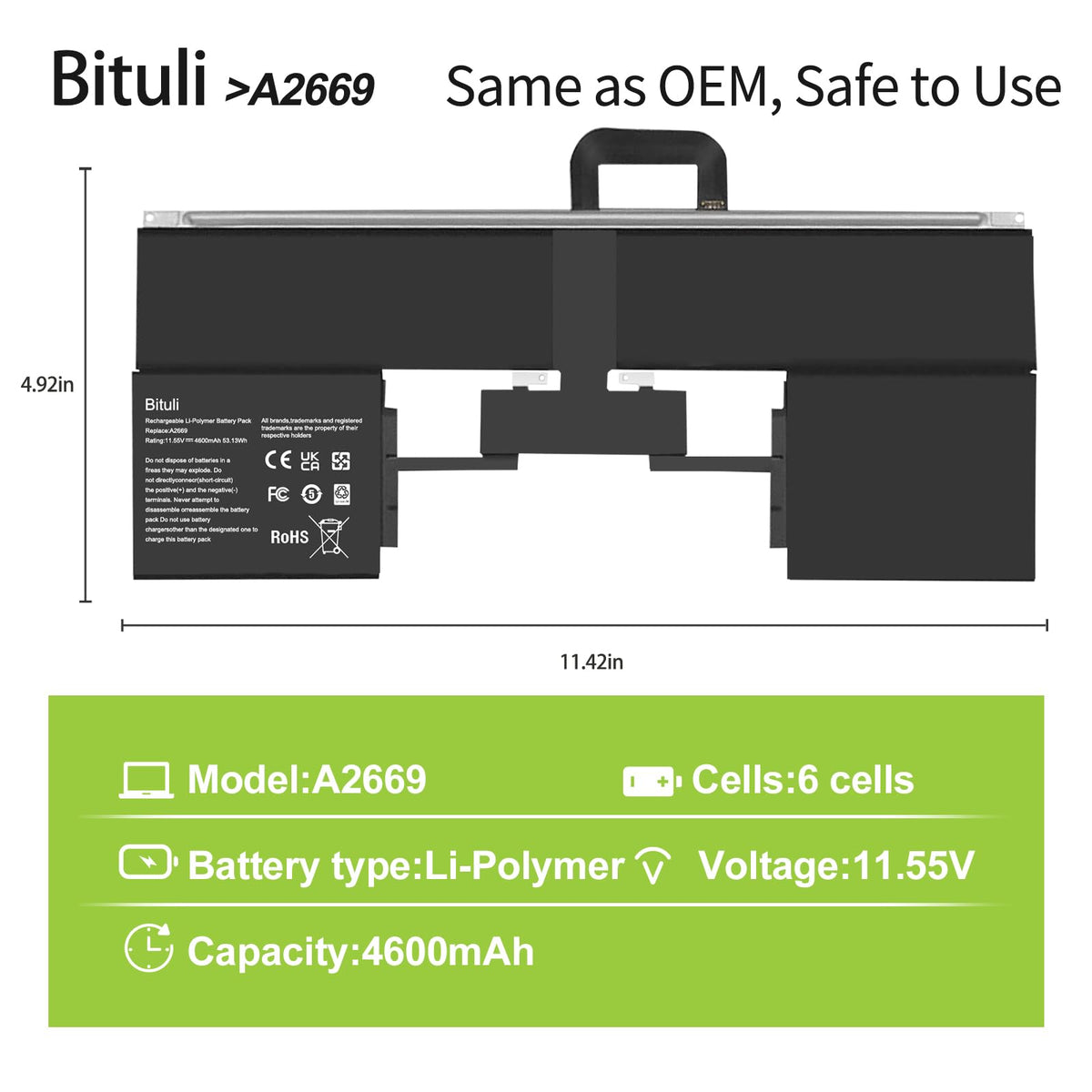 Bituli battery top label close-up showing voltage and capacity for clear verification