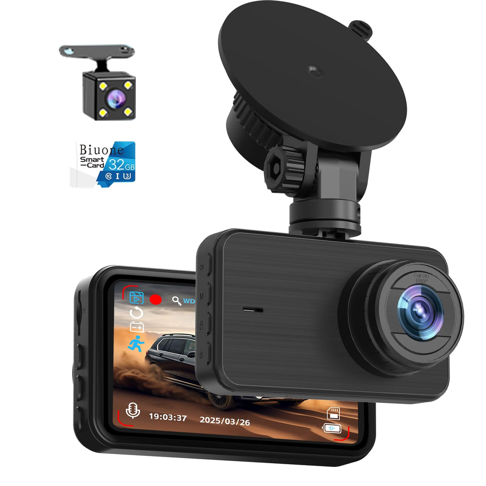 BIUONE dash cam front-1080p captures wide road coverage for safer driving.
