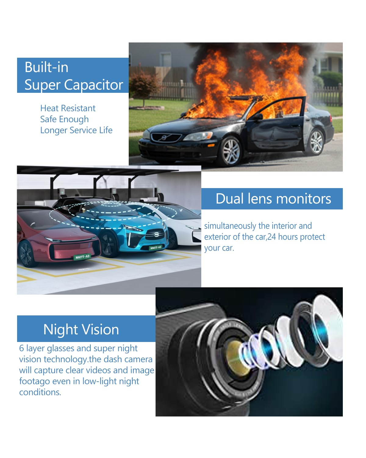 BIUONE night vision with multiple lenses improves low-light license plate clarity.