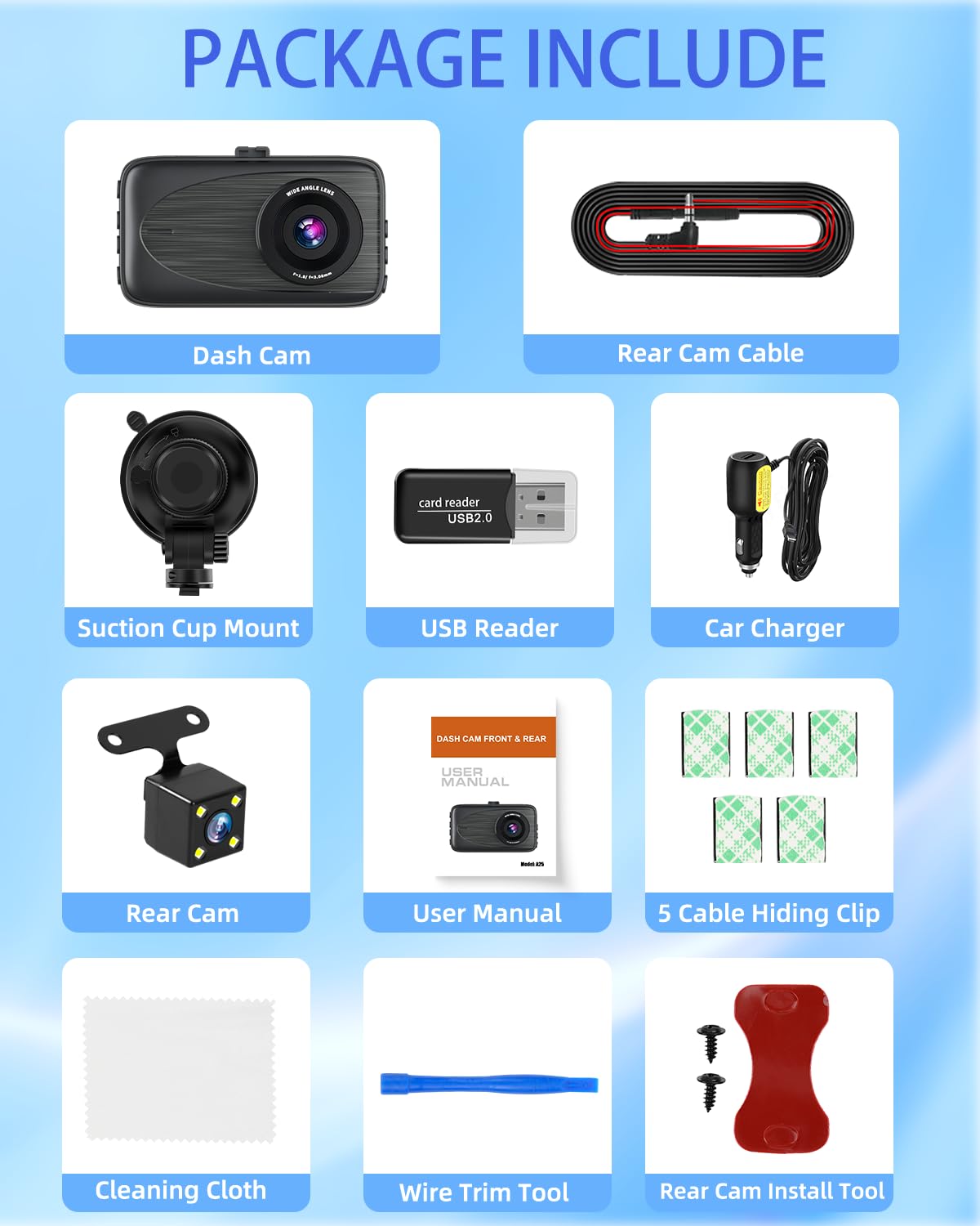 Biuone dash cam G-Sensor and loop recording protect key clips