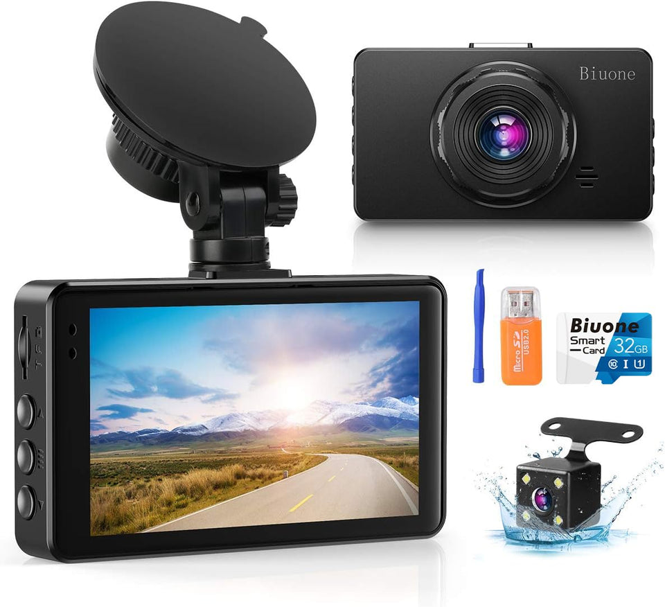 Biuone front camera mounted on windshield showing clear road view and easy installation