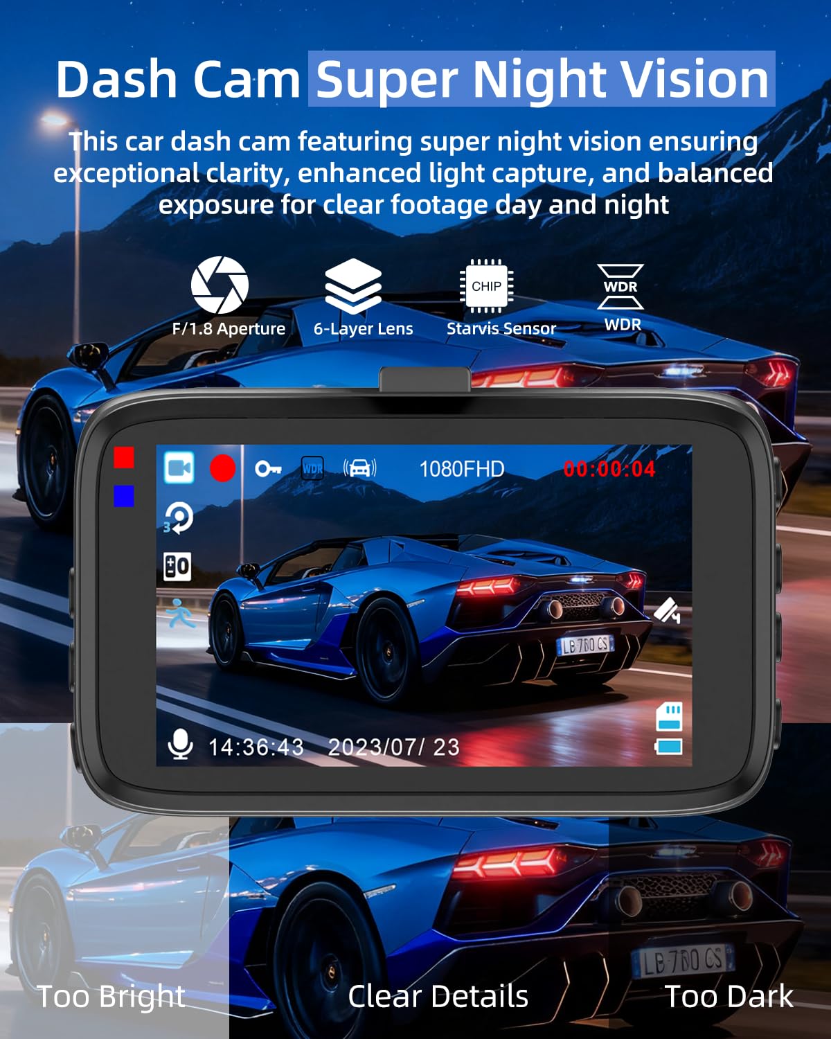 Biuone dash cam night vision capture showing improved low-light clarity