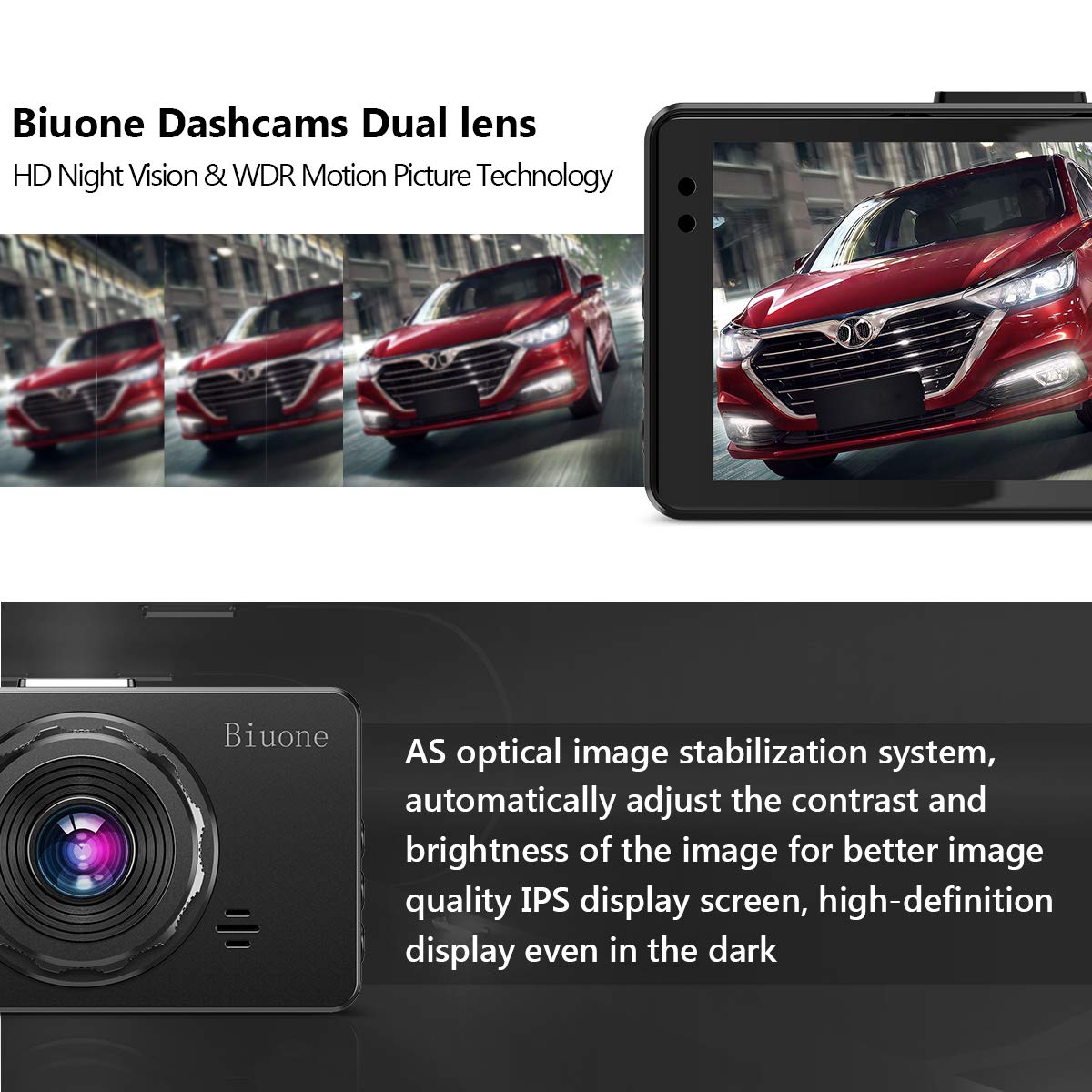 Biuone dash cam beside 32GB card to show included storage and scale