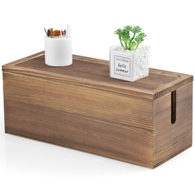 Bivvclaz front view burnt wood box hides power strips and reduces desk clutter