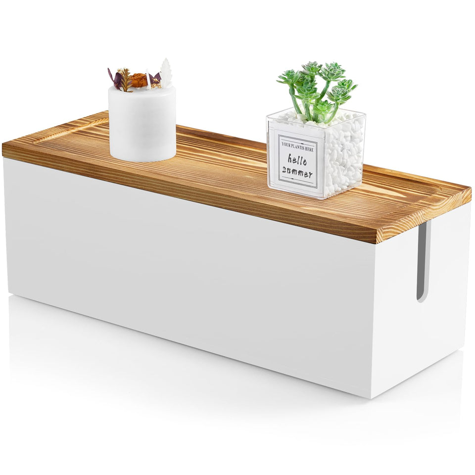 Bivvclaz front view white cable box hides cords and improves room aesthetics
