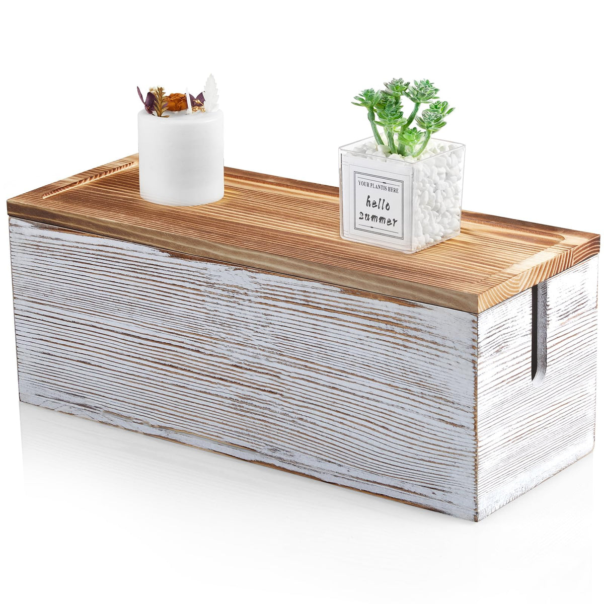 bivvclaz front view box hides cords, tidy desk benefit