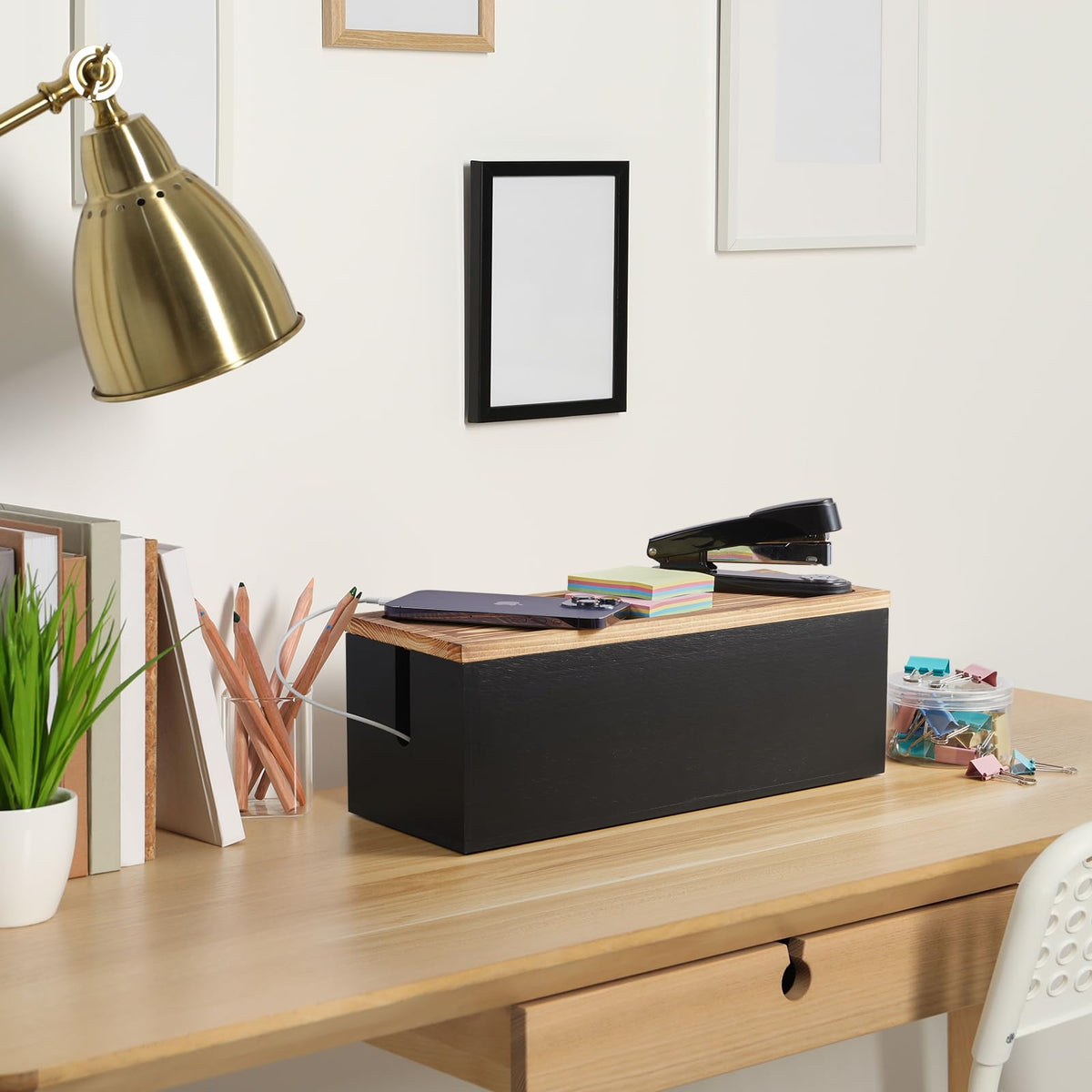 Bivvclaz in home office setting blending with decor and hiding cables