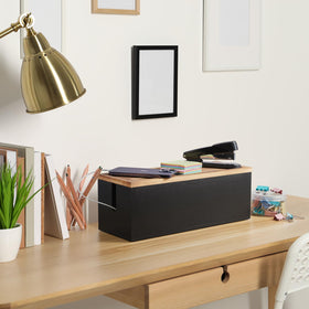 Bivvclaz in home office setting blending with decor and hiding cables