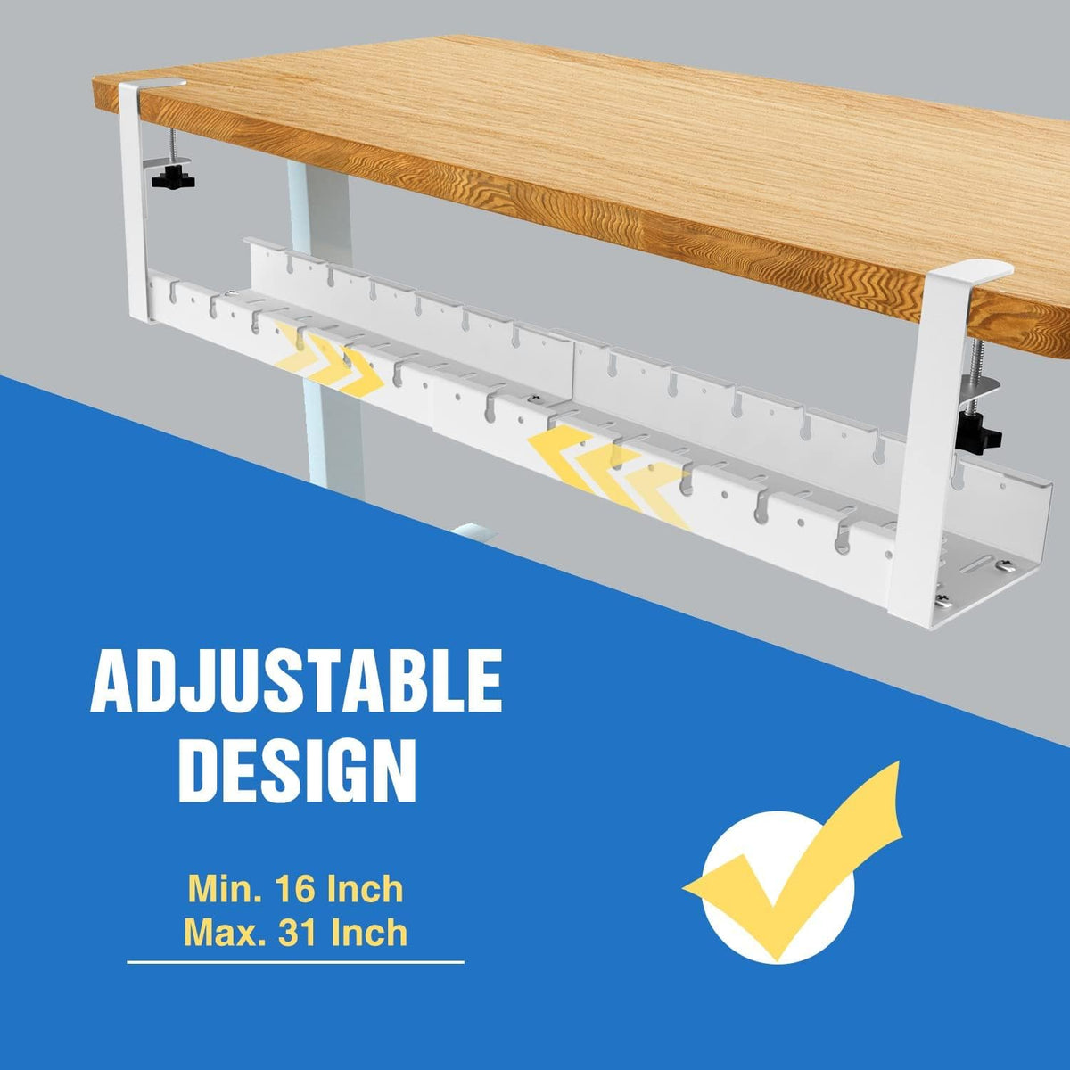 BIWIST cable management tray clamp installation for screw-free setup.