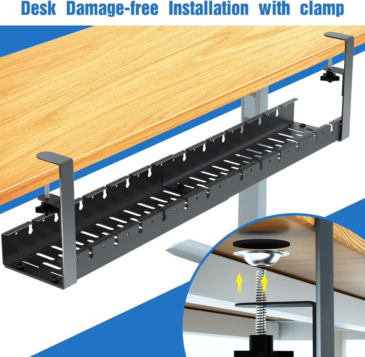 BIWIST fully extended 31-inch tray spanning beneath a long desk for capacity